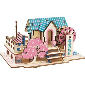 Dřevěné 3D puzzle Jarní dům modro-růžové