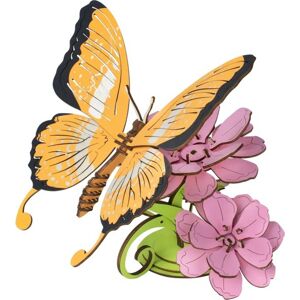 Dřevěné 3D puzzle Motýl na květech barevné