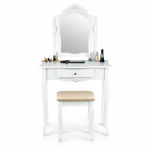 Toaletní stolek se zrcadlem a stoličkou Rora bílý