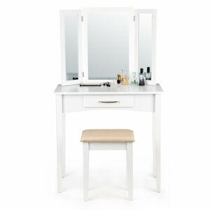 Toaletní stolek se zrcadlem a stoličkou Lena bílý