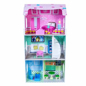 Dřevěný domeček pro panenky EcoToys Mei růžový + nábytek