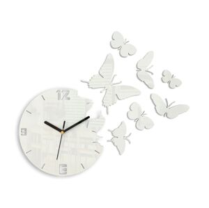 3D nalepovacie hodiny Butterflies biele