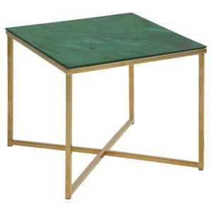 Konferenční čtvercový stolek Alisma mramor zelený/zlatá