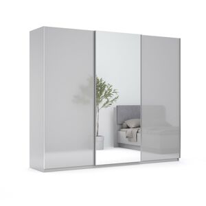 Šatní skříň Megy s posuvnými dveřmi a zrcadlem 250 cm Chinchilla šedá/lesklá šedá