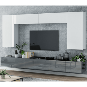 Obývací stěna Mina 300 cm bílá/šedá lesk