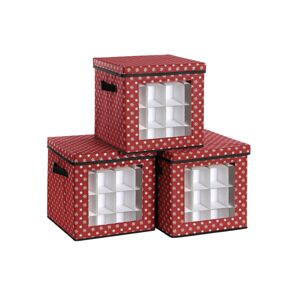 Sada 3 úložných boxov na vianočné ozdoby 30,5 x 30,5 cm červená