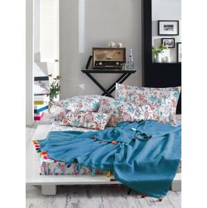 Bavlnená posteľná bielizeň Style 002- 160x200 cm + deka 180x220 cm modrá