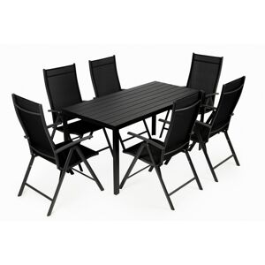 Sada zahradního nábytku - stůl + 6 židlí Melok černá