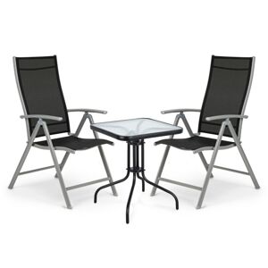Sada zahradního nábytku - skleněný stůl + 2 židle Ambra I stříbrná